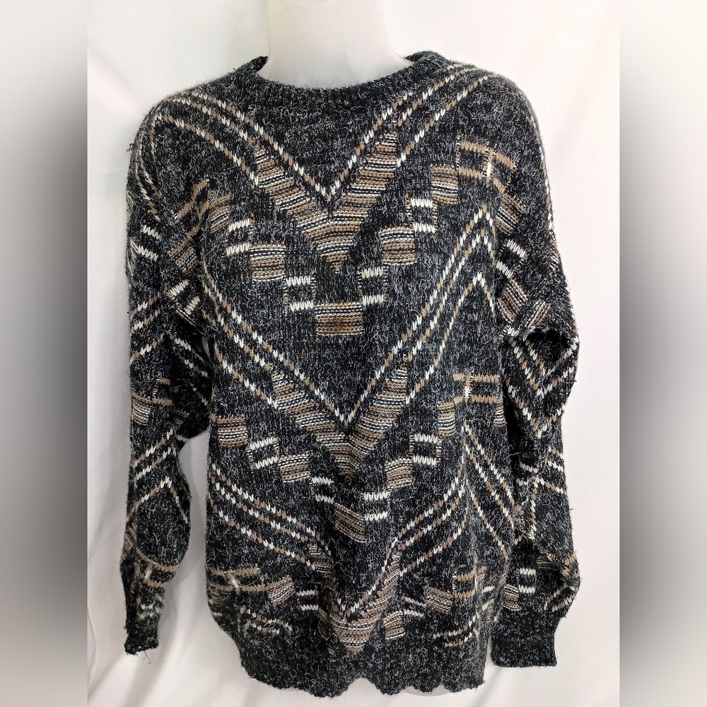 Vintage Rare 90's 80's Western Grandpa Cabincore Winter Geometric Sweater Size M